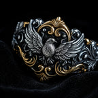 Baroque Raven Crest Ring detail, raven crest carving close-up