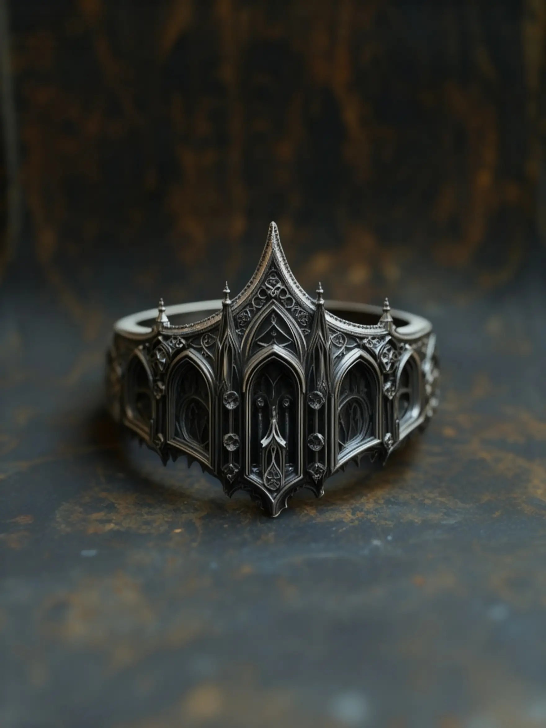 Cathedral Crown Ring, Gothic cathedral facade detail