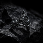 Cathedral rose window crown ring side view — circular radial symmetry of Gothic wheel window in 925 sterling silver