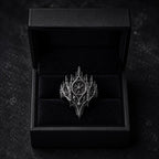 Gothic rose window ring — Dark Academia alternative engagement ring in handcrafted 925 sterling silver, shadow crown profile