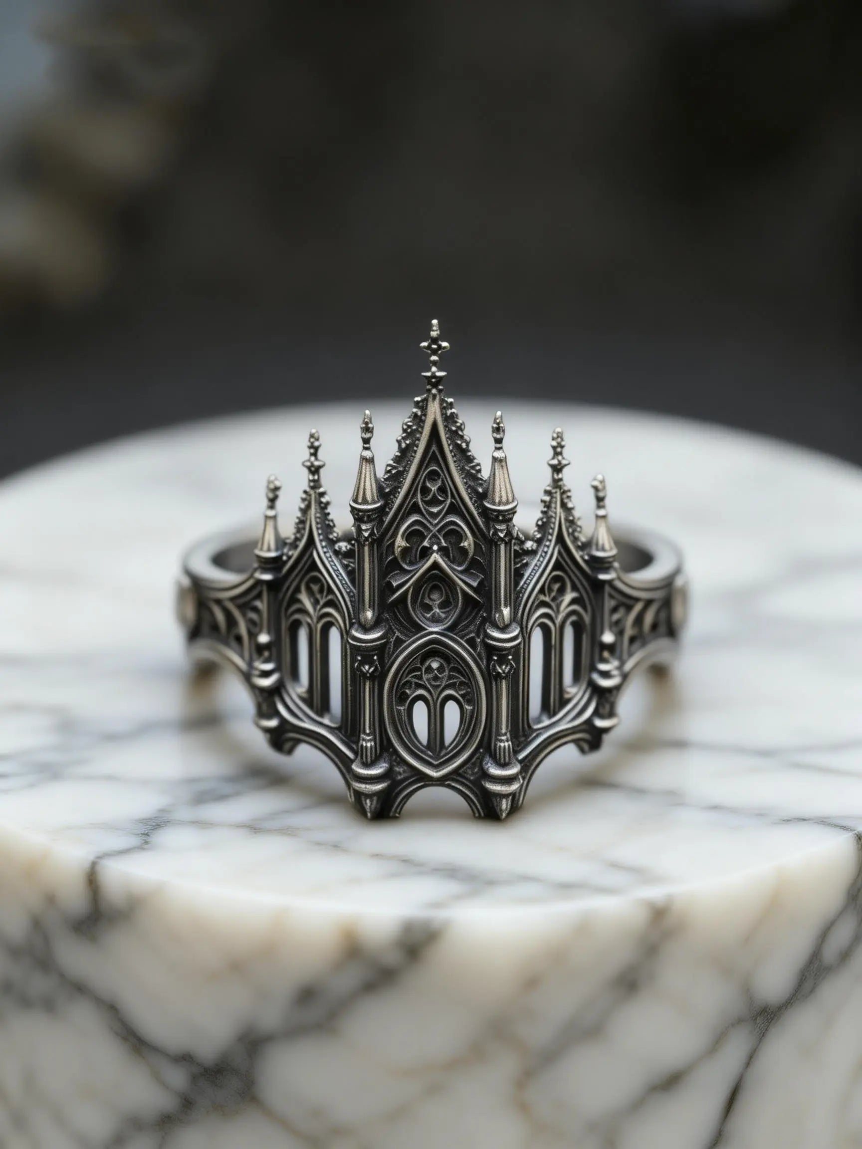 Sacred Gateway Cathedral Ring – gothic 925 sterling silver openwork lancet arch ring, front view