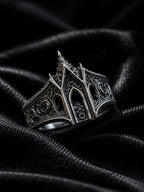Cathedral lancet arch ring — central high-pointed lancet arch and microscopic pinnacles in sterling silver