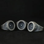Cyclops all-seeing eye signet ring, hand-finished oxidized sterling silver, angled view