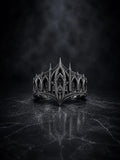 Gothic 925 sterling silver cathedral spire crown ring — architectural crown with lancet arches front view