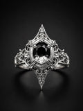 Gothic 925 sterling silver cathedral marquise spire ring with white topaz — pointed V-silhouette front view