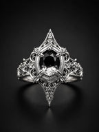Gothic 925 sterling silver cathedral marquise spire ring with white topaz — pointed V-silhouette front view