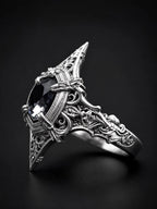 Cathedral marquise spire ring — white topaz in gothic spire setting with milgrain border detail