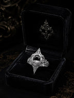 Gothic cathedral marquise spire ring with black onyx or white topaz — dark alternative wedding ring in 925 sterling silver