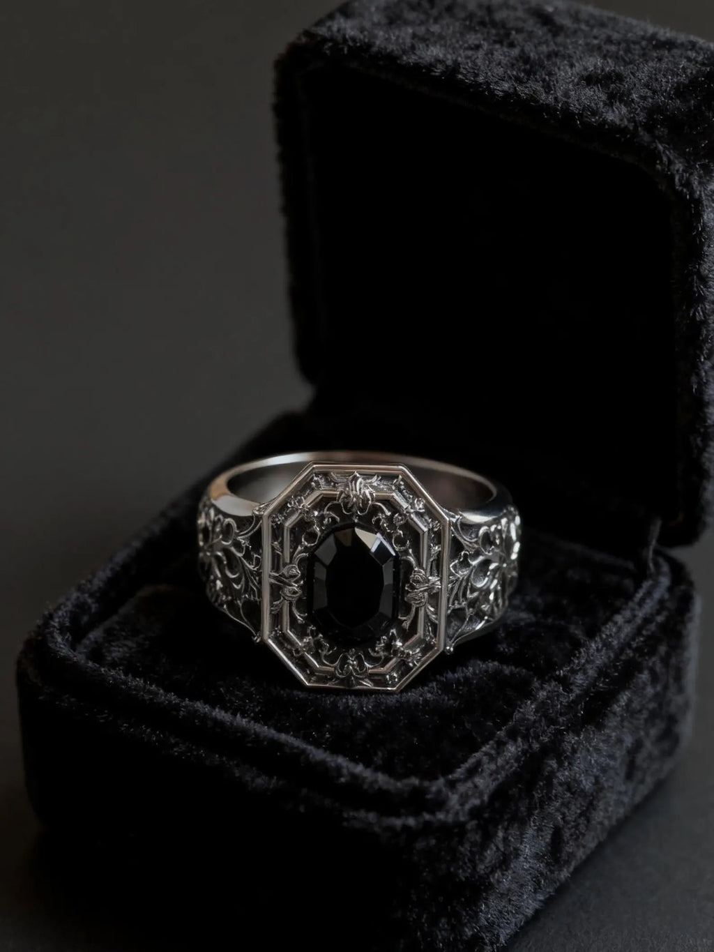 Cathedral Onyx Ring – No Name Craft Co. gothic alternative engagement ring, dark academia