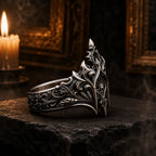 Close-up of the Elven Crown Ring's center rosette and moissanite stone