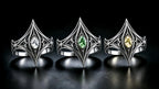 Elven Tear Ring shown in white, green, and yellow moissanite color options