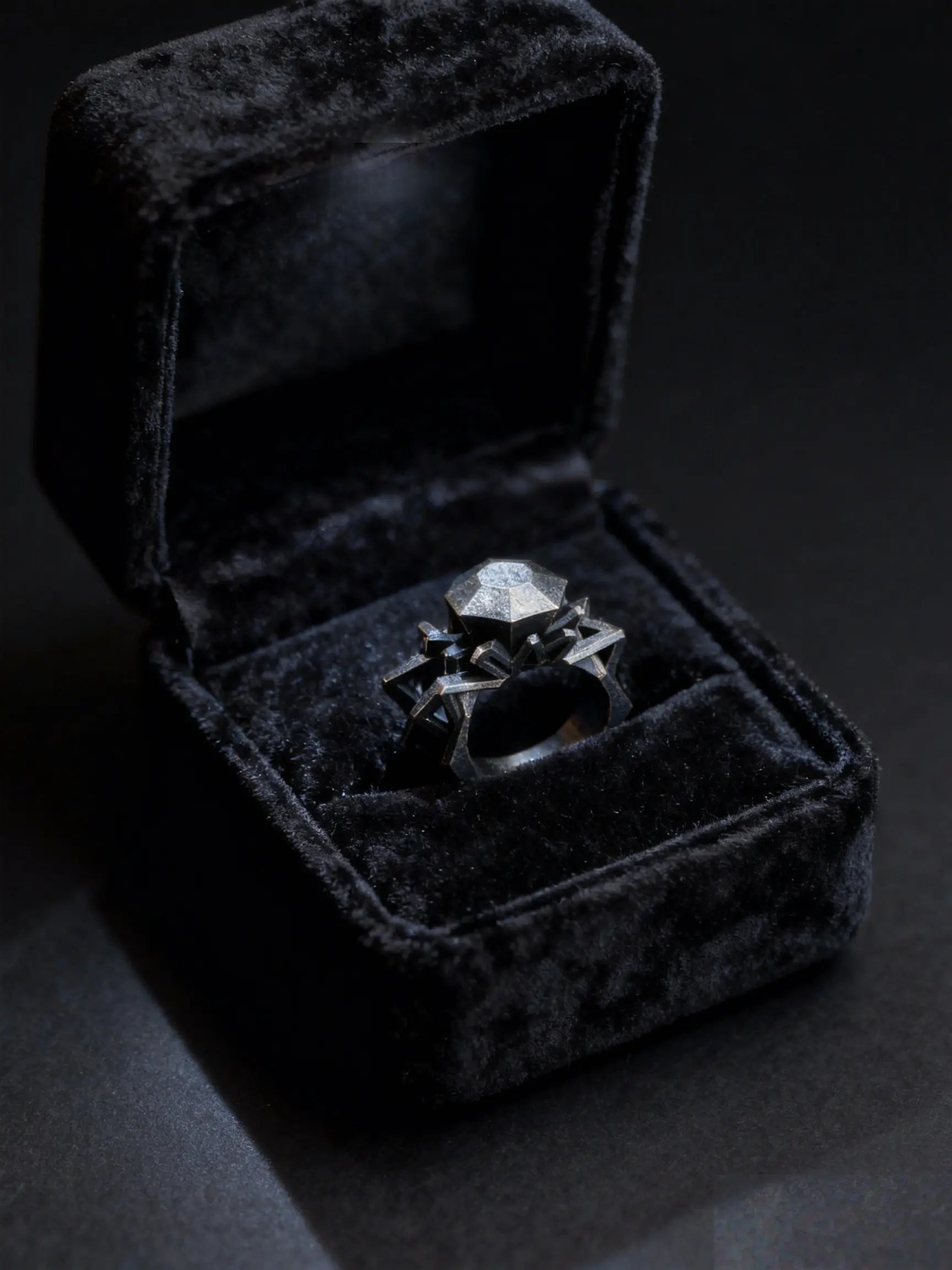 Brutalist Metal Solitaire Ring in 925 sterling silver, full view