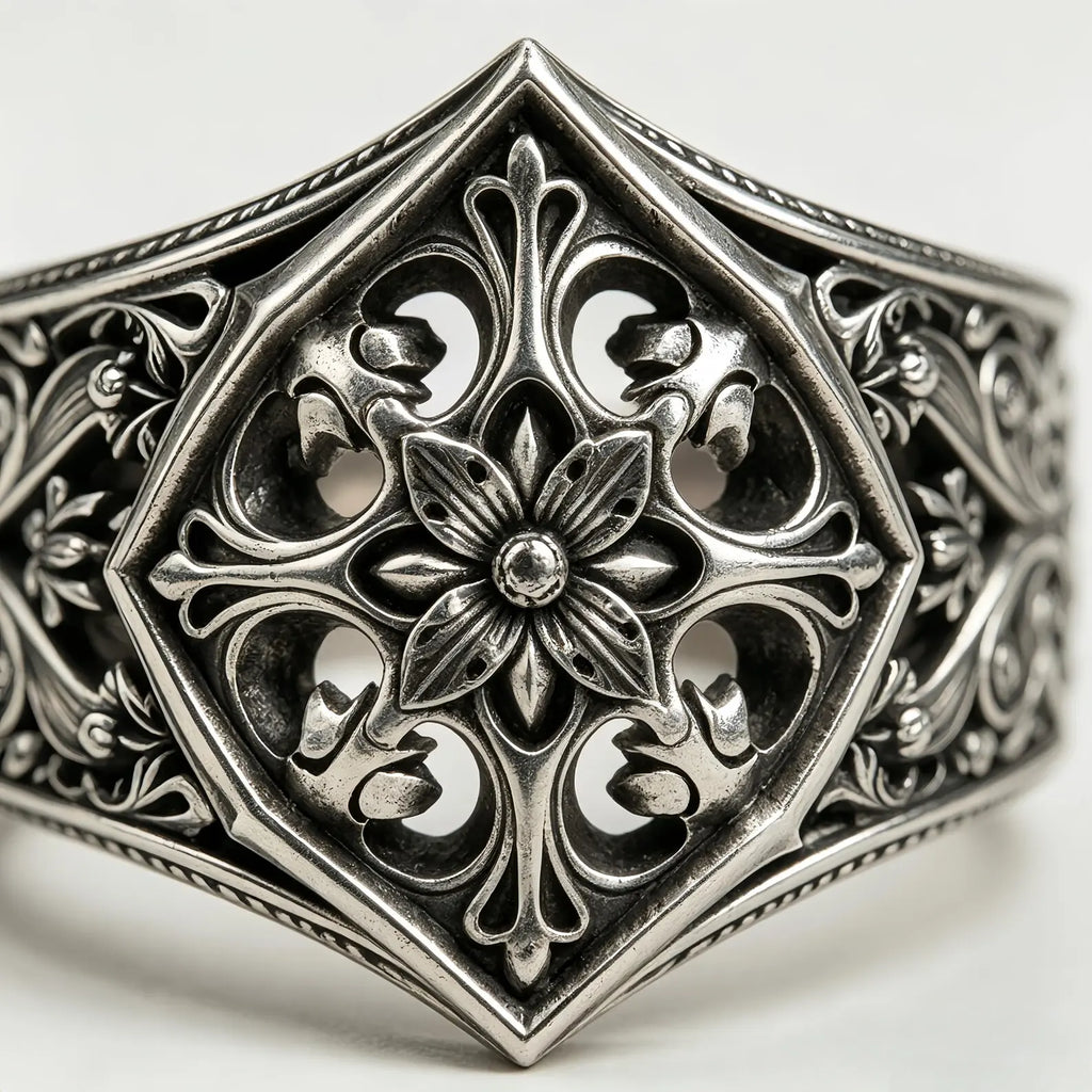 Gothic Baroque Rosette Ring – No Name Craft Co. handcrafted gothic ring, lifestyle shot