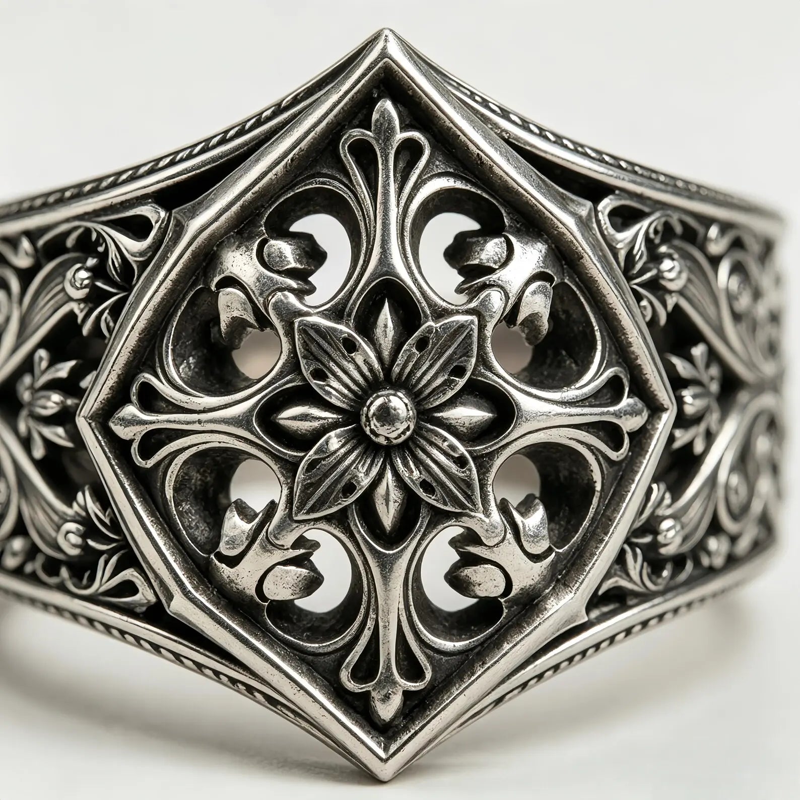 Gothic Baroque Rosette Ring – No Name Craft Co. handcrafted gothic ring, lifestyle shot