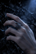 Frost Dragon Ring worn on hand, showing adjustable open S/M/L band
