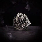 Side profile of the Burning Cathedral openwork ring in oxidized sterling silver