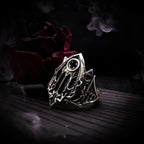 Burning Cathedral gothic ruin ring, hand-carved oxidized sterling silver