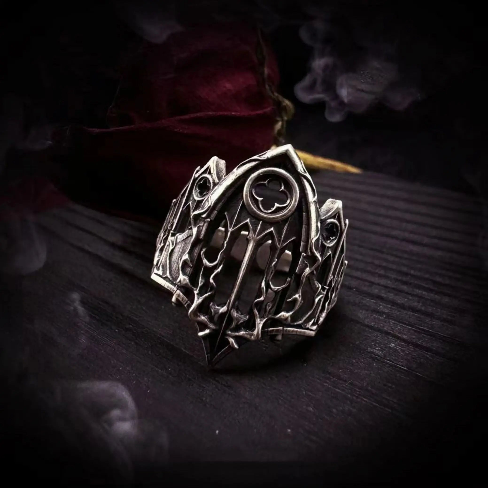 Burning Cathedral Ring in 925 sterling silver, full view