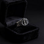 Chess Queen Ring — crowned gold queen chess piece signet in 925 sterling silver, full view