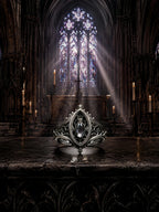 Sanctuary Window Ring styled in a cathedral setting with stained-glass light