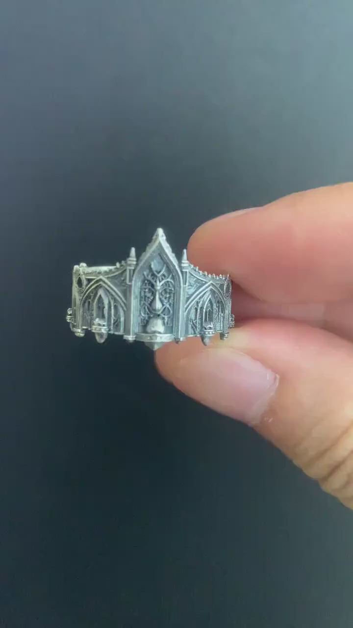 No Name Craft Co. Cathedral Spire Tiara Ring video — handcrafted gothic 925 sterling silver tiara crown ring